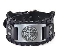 EENSYWEENSY Satan Levia Sun Cross Bracelet Alchemy Sulfur Symbol Leather Cuff Wristband for Religious Satan, 2XL, Faux Leather, No Gems