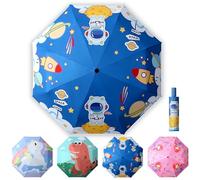 EEPLUYTY Children's Folding Umbrella, Children's Umbrella Reflective with Umbrella Cover, Manual Foldable Eight Bone Umbrella, Wind and Rainproof, Suitable for Boys and Girls, darkblue, 30 cm