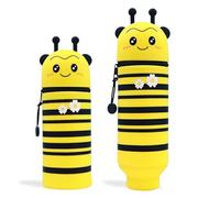 EEPLUYTY Kawaii 2 in 1 Soft Silicone School Case, Silicone Vertical Case, Silicone Zipper, Cute Cartoon DIY, bee, moderne