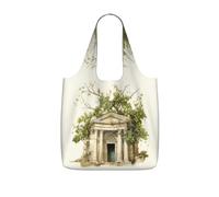 eeprty Antique Building with Roman Olive Branch and Greek Printed Reusable Grocery Tote Bag, Foldable Shopping Bag 25L, Lightweight for Travel Daily Use