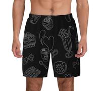 eeprty Black Afternoon Tea Short Swim Trunks with Waist Rope and Two Side Pockets Beach Shorts Bathing Suits for Men