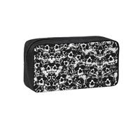 eeprty Black and White Human Skull Printed Canvas-Style Pen Case, Roomy Zippered Pouch with Handle for Daily School Office Art