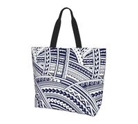 eeprty Blue Polynesian Maori Tribal Pattern Large Tote Bag For Women, Durable Shoulder Bag With All-Over Print, Reusable Shopping Handbag For Work Travel