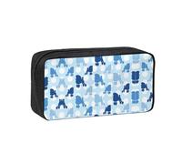 eeprty Blue Poodle Polka Dot Printed Canvas-Style Pen Case, Roomy Zippered Pouch with Handle for Daily School Office Art