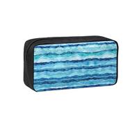 eeprty Blue Wave Stripe Printed Canvas-Style Pen Case, Roomy Zippered Pouch with Handle for Daily School Office Art