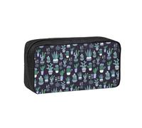 eeprty Cactus Succulent Plant Printed Canvas-Style Pen Case, Roomy Zippered Pouch with Handle for Daily School Office Art