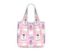 eeprty Cartoon Llama Alpaca Printed Reusable Grocery Tote Bag, Foldable Shopping Bag 25L, Lightweight for Travel Daily Use