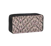 eeprty Cat Flower Embellishment Printed Canvas-Style Pen Case, Roomy Zippered Pouch with Handle for Daily School Office Art