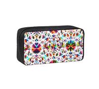 eeprty Colorful Animals & Flowers Printed Canvas-Style Pen Case, Roomy Zippered Pouch with Handle for Daily School Office Art
