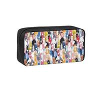 eeprty Colorful Cartoon Horses Printed Canvas-Style Pen Case, Roomy Zippered Pouch with Handle for Daily School Office Art