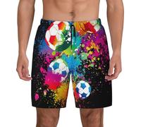 eeprty Colorful Football Short Swim Trunks with Waist Rope and Two Side Pockets Beach Shorts Bathing Suits for Men Black