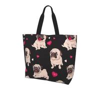 eeprty Cute Pug Large Tote Bag For Women, Durable Shoulder Bag With All-Over Print, Reusable Shopping Handbag For Work Travel