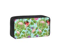 eeprty Flamingo Love Flowers Printed Canvas-Style Pen Case, Roomy Zippered Pouch with Handle for Daily School Office Art