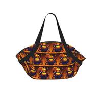 eeprty Halloween Pumpkin Printed Foldable Outdoor Blanket With Internal Pockets, Round 94cm Mat for Beach Lawn Outing