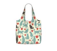 eeprty Happy Walking Kitty Printed Reusable Grocery Tote Bag, Foldable Shopping Bag 25L, Lightweight for Travel Daily Use