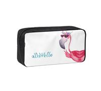 eeprty Hello Glasses Flamingo Printed Canvas-Style Pen Case, Roomy Zippered Pouch with Handle for Daily School Office Art