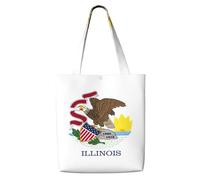 eeprty Illinois State Flag Print Canvas Reusable Grocery Shopping Blank Tote Bag With Handles For Crafts, Tote Bags For Women