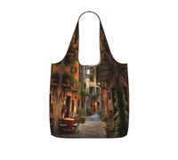 eeprty Italian Old Street Printed Reusable Grocery Tote Bag, Foldable Shopping Bag 25L, Lightweight for Travel Daily Use