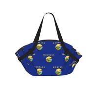 eeprty Montana State Flag Printed Foldable Outdoor Blanket With Internal Pockets, Round 94cm Mat for Beach Lawn Outing