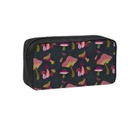 eeprty Mushroom Printed Canvas-Style Pen Case, Roomy Zippered Pouch with Handle for Daily School Office Art
