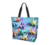 eeprty Origami Multicolor Papercraft Cranes Large Tote Bag For Women, Durable Shoulder Bag With All-Over Print, Reusable Shopping Handbag For Work Travel