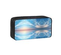 eeprty Peaceful Seascape Printed Canvas-Style Pen Case, Roomy Zippered Pouch with Handle for Daily School Office Art