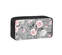 eeprty Rose Flowers with Leaves Printed Canvas-Style Pen Case, Roomy Zippered Pouch with Handle for Daily School Office Art