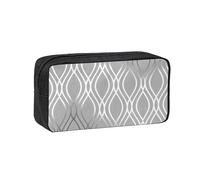 eeprty Silver Geometric Figure Printed Canvas-Style Pen Case, Roomy Zippered Pouch with Handle for Daily School Office Art