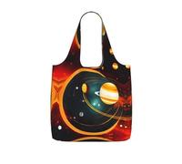 eeprty Solar System Jupiter Saturn Printed Reusable Grocery Tote Bag, Foldable Shopping Bag 25L, Lightweight for Travel Daily Use