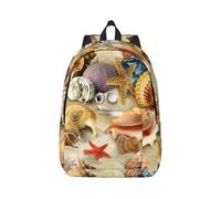 eeprty Starfish Seashell Sandy Beach Theme Printing Boys Girls Drawstring Bags String Backpack Bulk Cinch Sack Tote Bags For Gym, Sports, Travel
