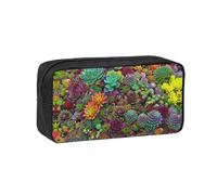 eeprty Succulent Printed Canvas-Style Pen Case, Roomy Zippered Pouch with Handle for Daily School Office Art