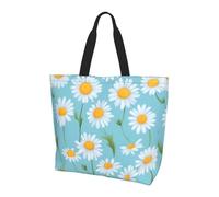 eeprty White Daisy In Light Blue Background Large Tote Bag For Women, Durable Shoulder Bag With All-Over Print, Reusable Shopping Handbag For Work Travel