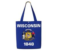 eeprty Wisconsin State Flag Print Canvas Reusable Grocery Shopping Blank Tote Bag With Handles For Crafts, Tote Bags For Women
