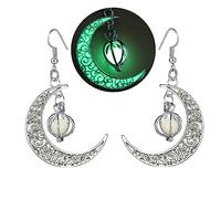 EEQQBZ Glow in the Dark Silver Crescent Moon Earrings - Shining Blue Moon Charm - Magical Fantasy Fairy Glow Earrings - Glow Jewelry, Metal, No Gemstone