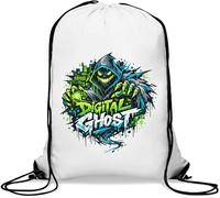 Eerie Digital Phantom Figure Gym Sack Casual Drawstring Bag White