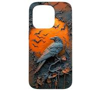 Eerie Raven Crow Perched Bats Orange Moon Halloween Gothic Case for iPhone 15 Pro