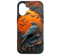 Eerie Raven Crow Perched Bats Orange Moon Halloween Gothic Case for iPhone 16