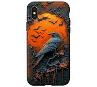 Eerie Raven Crow Perched Bats Orange Moon Halloween Gothic Case for iPhone X/XS