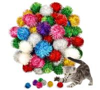Eerrhhaq 50 Pcs Cat Pom Pom Balls,2 Inch Large Assorted Color Cat Toy Balls,Sparkle Ball for Indoor Cats,Interactive Glitter Cat Toys for Exercise and Entertainment