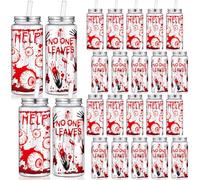 Eersida 24 Pcs Halloween Plastic Tumbler Set 14.2 oz Reusable Cups with Lids and Straws Scary Bloody Hands Print Plastic Cups for Halloween Party Decorations Adults Party Supplies Favors