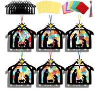 Eersida 32 Sets Christmas Nativity Suncatchers Craft Kit DIY Christianity Tissue Paper VBS Sunday School Craft Make a Nativity Tissue Paper Kit for Holy Night Christian Religious Lent Bible Window Art