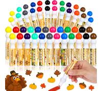 Eersida 48 Pack Thanksgiving Bingo Daubers Bulk in 12 Colors Mini Assorted Colors Set of Fall Pumpkin Maple Leaf Bingo Markers Dot Markers Dot Paint Craft for Thanksgiving Gifts Party Favor Supplies