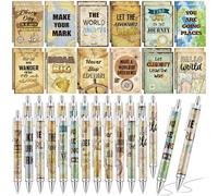 Eersida 48 Pcs Travel the Map Mini Notepad and Pen Set Travel Motivational Quote Pens Travel the Map Motivational Notepad Travel the Map Notepads with Ballpoint Pen, 12 Styles