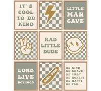 Eersida 9 Pcs Retro Checkered Preppy Lightning Peace Sign Long Live Boyhood Rad Little Dude Poster Prints Boys Poster Gifts for Boy Room Dorm Decor Wall Art Unframed 8 x 10 Inch(Green)