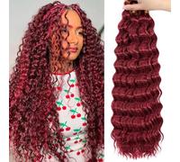 Eerya Long Curly Braiding Hair for Boho Braids 18 Inch 2 Packs Burgundy Deep Ocean Wave Crochet Hair for Black Women (18 inch, BUG)