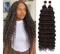Eerya Long Curly Braiding Hair for Boho Braids 18 Inch 2 Packs Dark Brown Deep Ocean Wave Crochet Hair for Black Women (18 inch, #4)