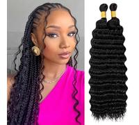 Eerya Long Curly Braiding Hair for Boho Braids 18 Inch 2 Packs Deep Ocean Wave Crochet Hair for Black Women (18 inch, 1B)