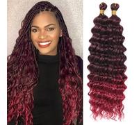 Eerya Long Curly Braiding Hair for Boho Braids Burgundy 18 Inch 2 Packs Deep Ocean Wave Crochet Hair for Black Women(18 inch, TBUG)