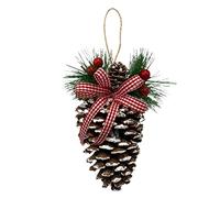 EESLL Natural Pine Cones,8Pcs Christmas Pine Cone Ornament,Snow Tipped Natural Pine Cones,Christmas Tree Hanging Pinecone Ornament with String,Bow,Red Berries for Gift Tag Christmas Decoration