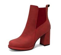 Eestfy Bottines Femme Chelsea En Cuir Classiques Talon Épais Semelle Plateforme Confortables Pour Ville Et Tenue Quotidienne,Red,5 UK